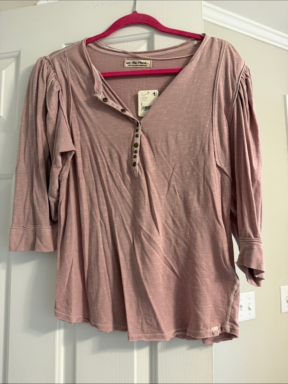 Free People Dusty Rose Button-Front Henley Top